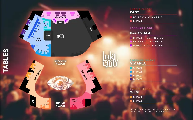 Lula Club table layout and prices